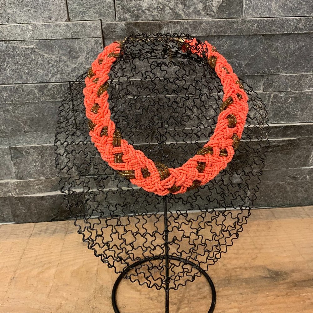 Coral Braided Beaded Necklace
